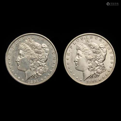 (Lot of 2) Morgan silver dollars 1890 + 1891 S