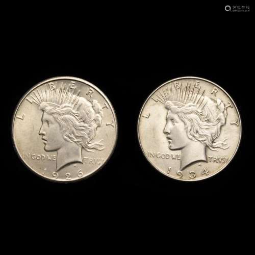 (lot of 2) Peace silver dollars, 1926 and 1934