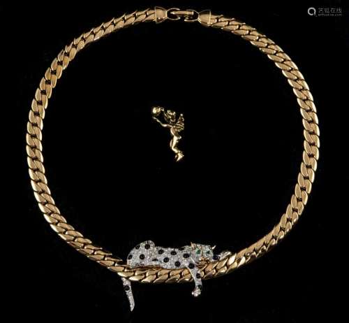 Costume rhinestone mounted "Leopard" gilt metal li...
