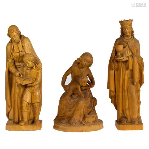 (Lot of 3) German carved religious figures of St. Barbara, S...