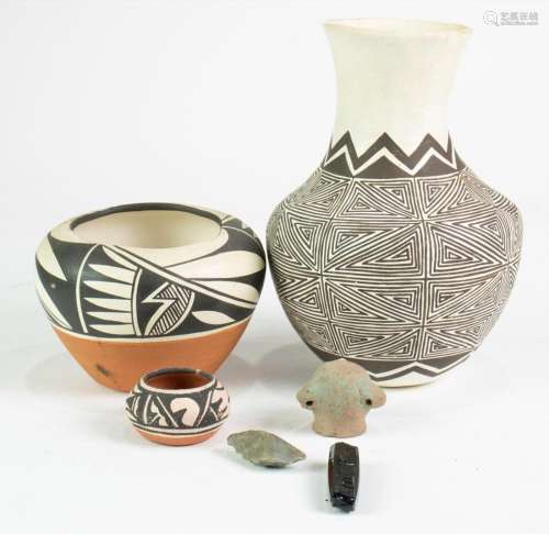 (Lot of 6) Two Acoma pottery bowls and others