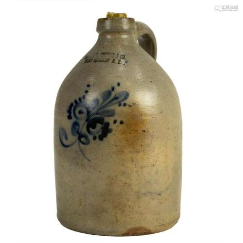 American cobalt decorated stoneware jug, Haxton, Ohman &...