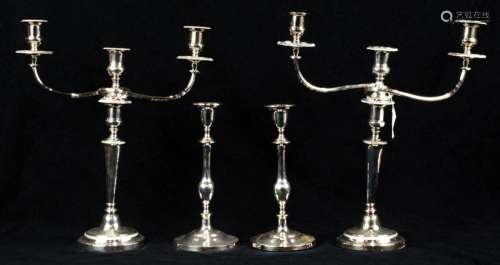 (Lot of 4) A pair of Sheffield plate three light candelabra ...