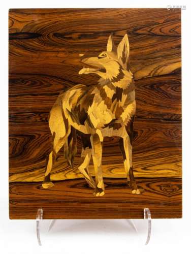 German inlaid marquetry picture of a German Shepherd