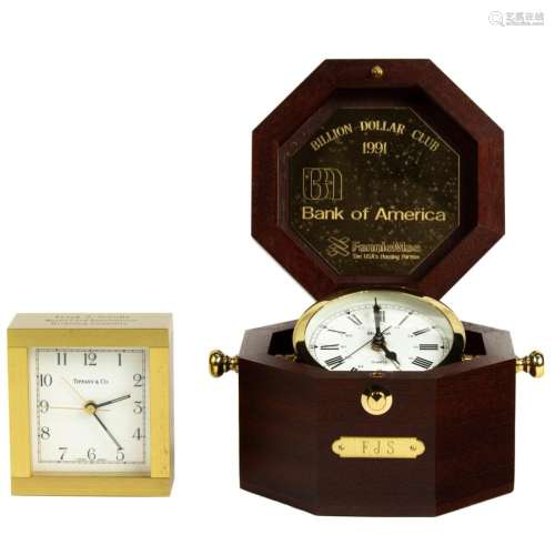 (Lot of 2) Tiffany desk clock and a Bulova gimbal nautical c...
