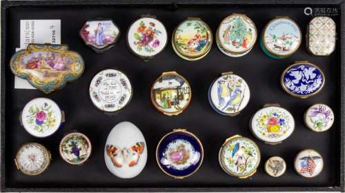 (Lot of 21) Collection of porcelain and enamel trinket boxes