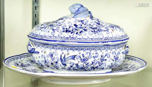 A Large French Made for Antique Faire blue and white pottery...