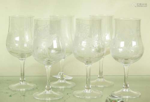 (Lot of 6) Continental engraved wine glasses