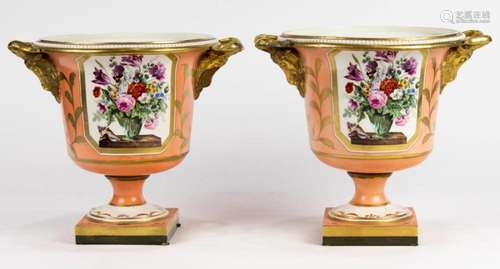 Pair of Mottahedeh porcelain campana form urns