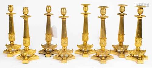 (Lot of 8) Louis Philippe style brass candlesticks