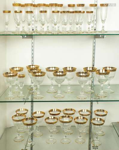 (Lot of 48) Suite of gilt rimmed glass stemware