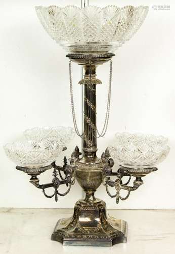 Silverplate epergne with glass inserts