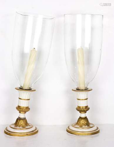 Pair of Mottahedeh Neoclassical style porcelain candlesticks...