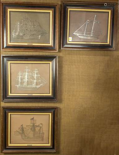 (Lot of 4) Franklin Mint silver silhouette nautical pictures