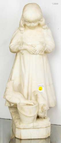 Italian marble figure group of a girl with chickens