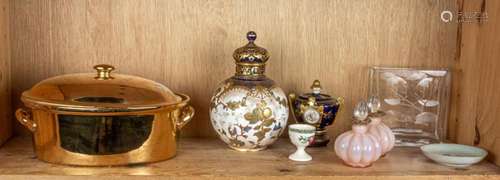 Shelf lot of ceramics and glass including a Royal Crown Derb...