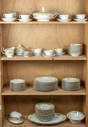 Four shelves with a Noritake floral pattern dinner service: ...