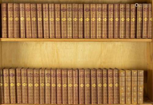 Two shelves comprising a (47) volume set of "The Romanc...