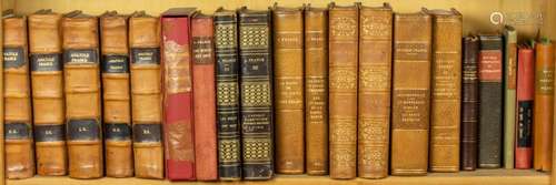 Shelf of leather bound books mostly on Anatole France, inclu...