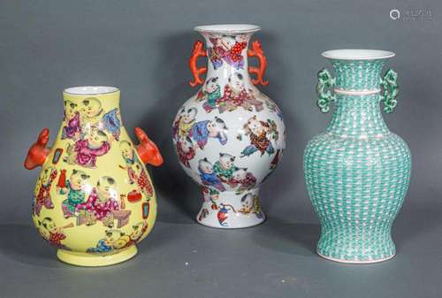 (lot of 3) Chinese enameled vases