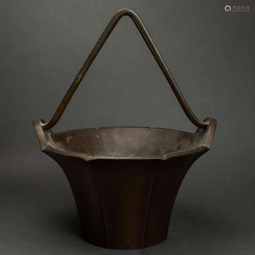 Japanese bronze Ikebana basket