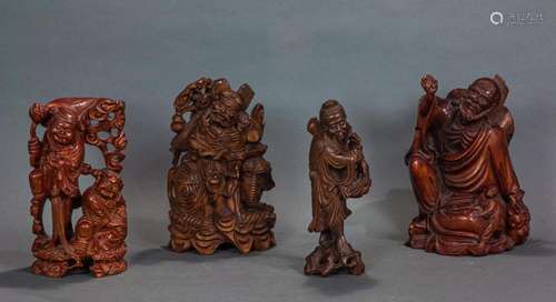 (lot of 4) Chinese wood Daoist figures