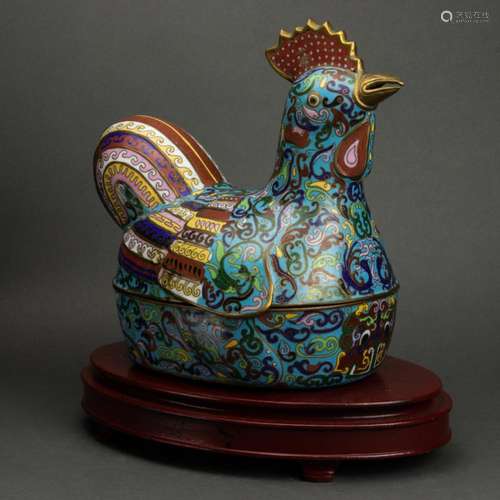 Chinese cloisonne rooster-form box