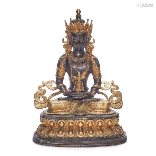 Sino-Tibetan gilt bronze figure of Amitayus