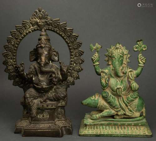 (lot fo 2) Small south Asian bronze figures of Ganesh