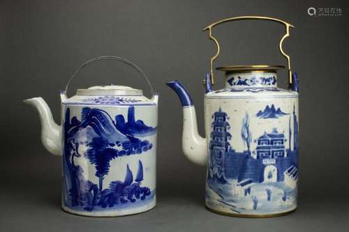 (lot of 2) Chinese blue and white teapot