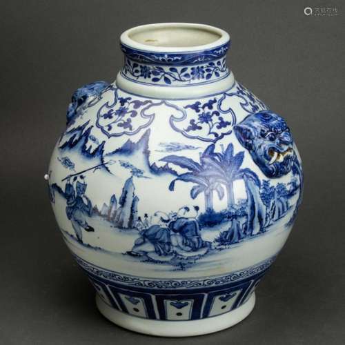 Chinese blue and white handled jar