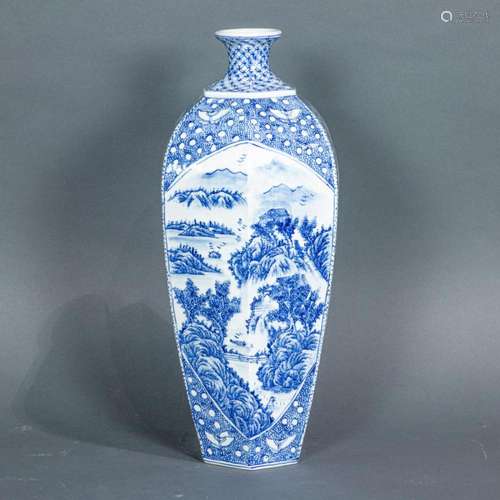 Chinese blue and white hexagonal vase