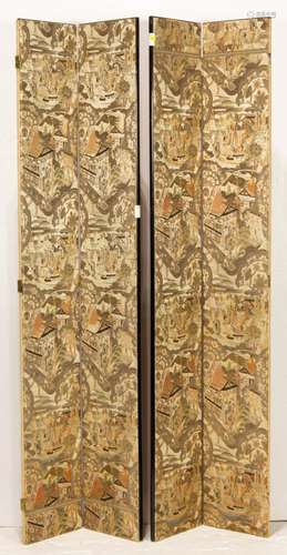 Japanese four-panel embroidered folding screen