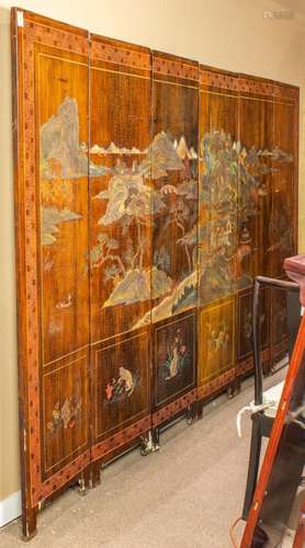 Chinese six-panel coromandel folding screen