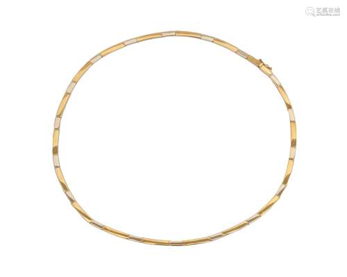 An 18 karat gold two tone choker necklace. Composed of enlon...