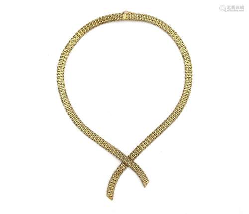 A 14 karat gold mesh necklace, ca. 1960. Designed in the sha...