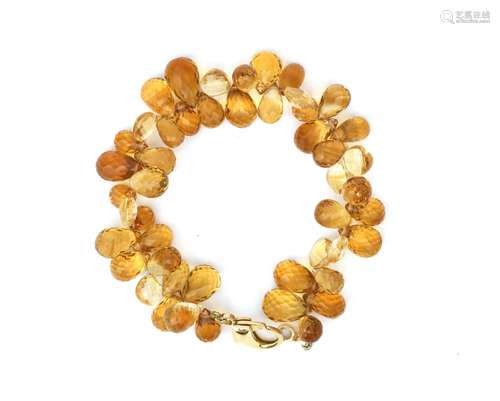 A briolette cut beaded citrine bracelet. To an 18 karat gold...