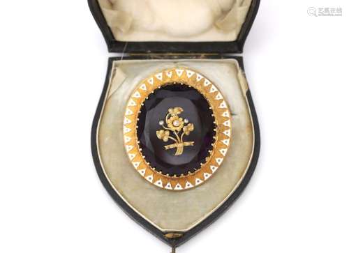 An 18 karat gold 19th century paste, enamel and seed pearl b...