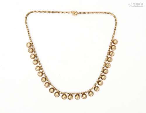 A 14 karat gold choker necklace, ca. 1950-`60`s. A fine link...