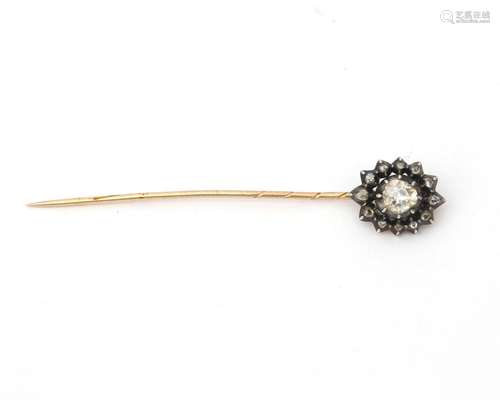 A rose cut diamond pin. The rose cut measures ca. 5.75 x 5.4...