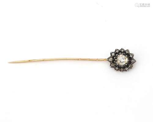 A rose cut diamond pin. The rose cut measures ca. 5.75 x 5.4...