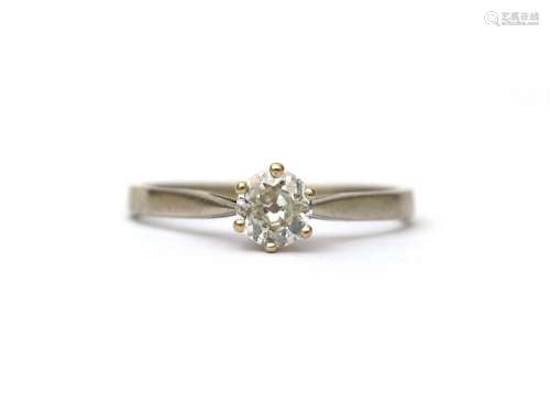 A 14 karat white gold diamond solitaire ring, ca. 0.43 ct. F...