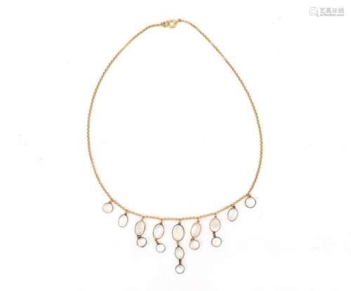 A 14 karat gold moonstone necklace. Gross weight: 9 g. L: 40...