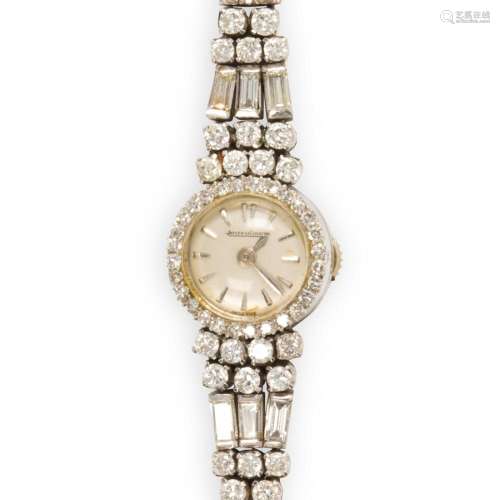 A diamond and fourteen karat white gold dress watch, Jaeger ...