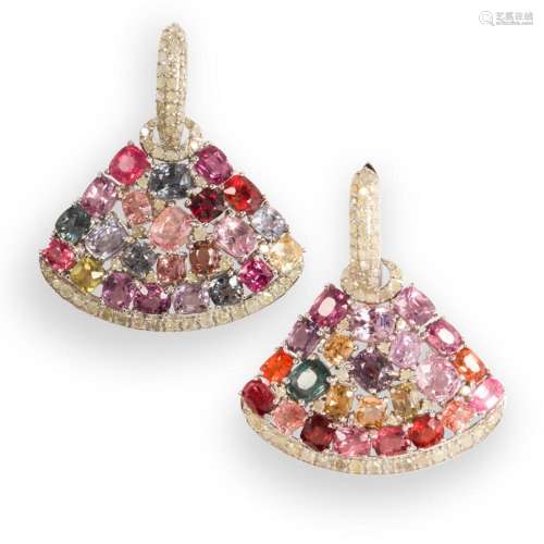 A pair of spinel and diamond earrings