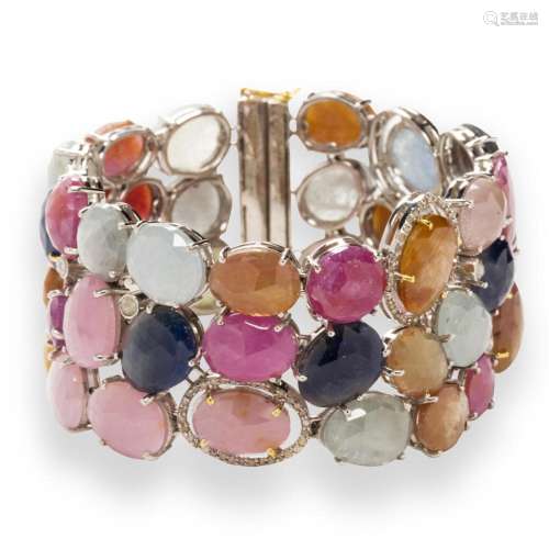 A fancy colored sapphire and diamond bracelet