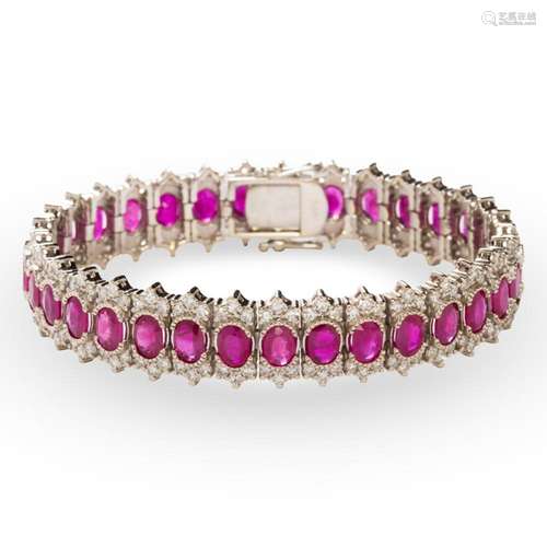 A Burma ruby, diamond and fourteen karat white gold bracelet