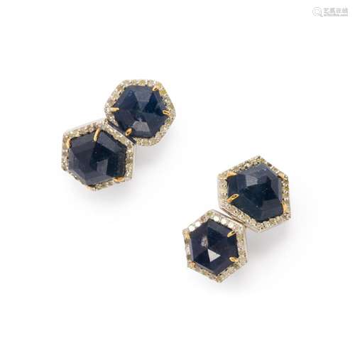 A pair of sapphire and diamond cufflinks