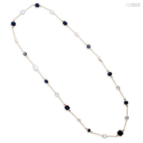 A sapphire, moonstone and diamond necklace