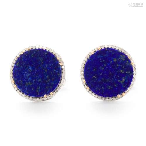 A pair of lapis lazuli and diamond cufflinks